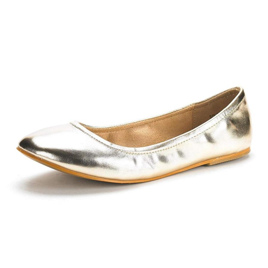 DREAM PAIRS Women's Sole-Fina Gold Glitter Solid Plain Ballet Flats Sh