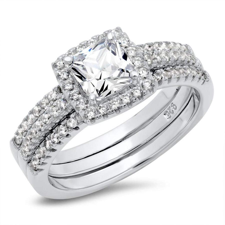 Sz 7 Sterling Silver Cushion Cubic Zirconia CZ 2Pc Halo Wedding Engage