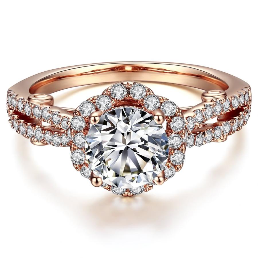 AllenCOCO Cubic Zirconia Ring 14K Gold Plated Halo Engagement Wedding｜twilight-shop｜02