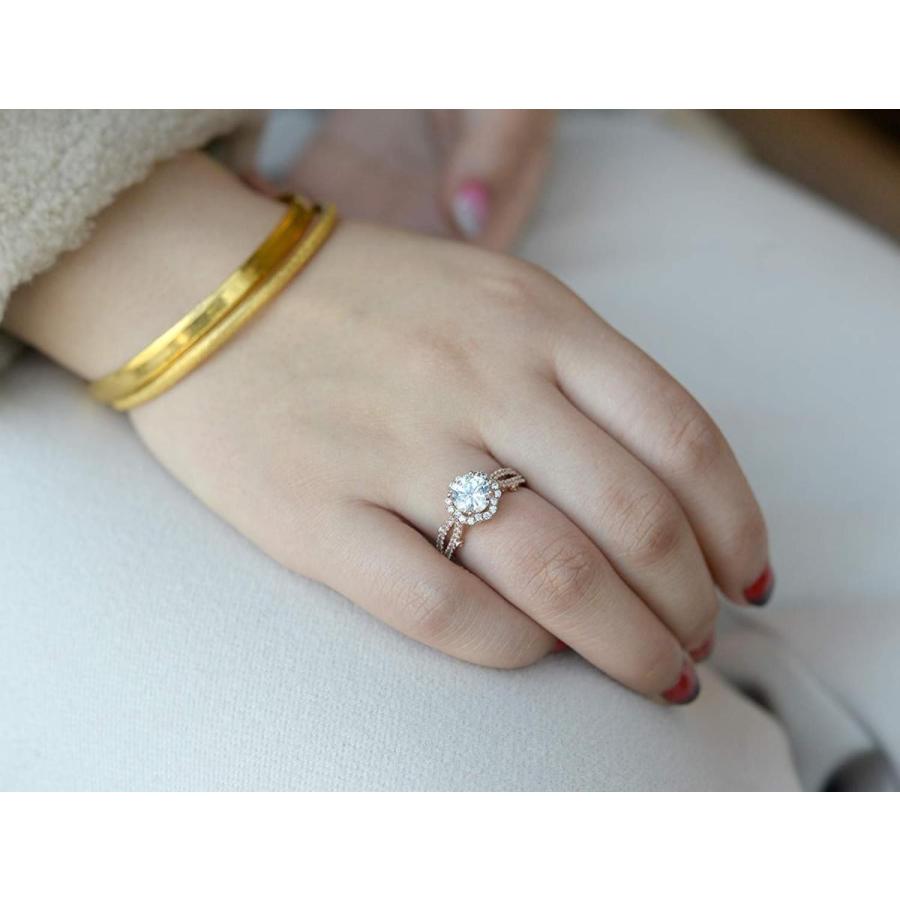 AllenCOCO Cubic Zirconia Ring 14K Gold Plated Halo Engagement Wedding｜twilight-shop｜03