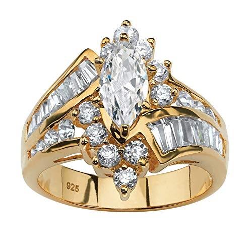 18K Yellow Gold over Sterling Silver Marquise Shaped Cubic Zirconia En
