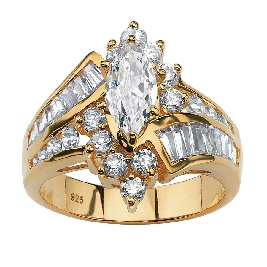 18K Yellow Gold over Sterling Silver Marquise Shaped Cubic Zirconia En