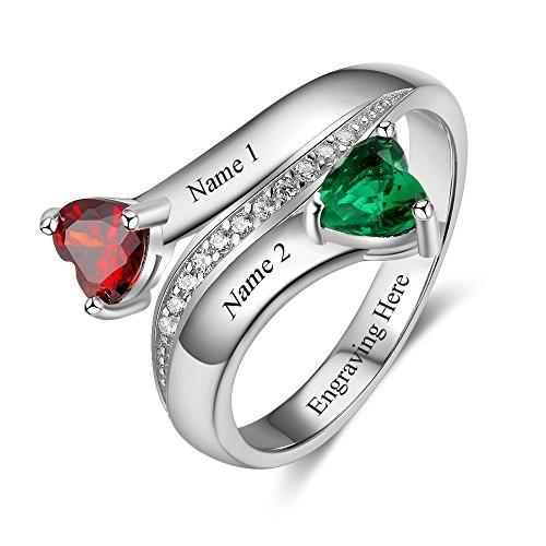 Personalized Simulated Birthstone Mother Rings with 2 Names Engraved L