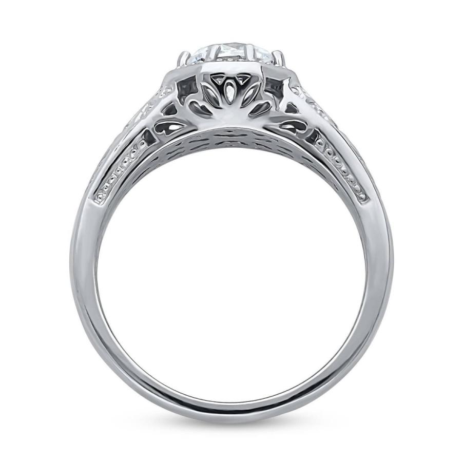 BERRICLE Rhodium Plated Sterling Silver Art Deco Promise Ring Set