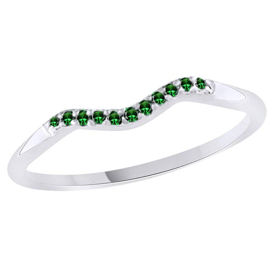 Affy Round Cut Simulated Emerald Curved Wedding Band Ring In 14k White