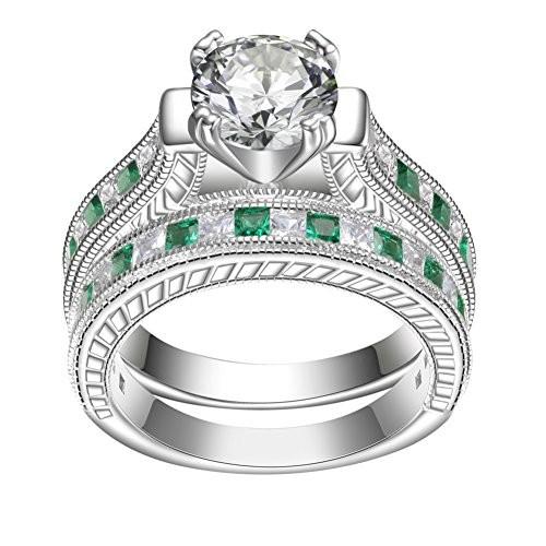 KIVN 925 Sterling Silver Princess CZ Engagement Bridal Wedding Rings S ウエディンググローブ