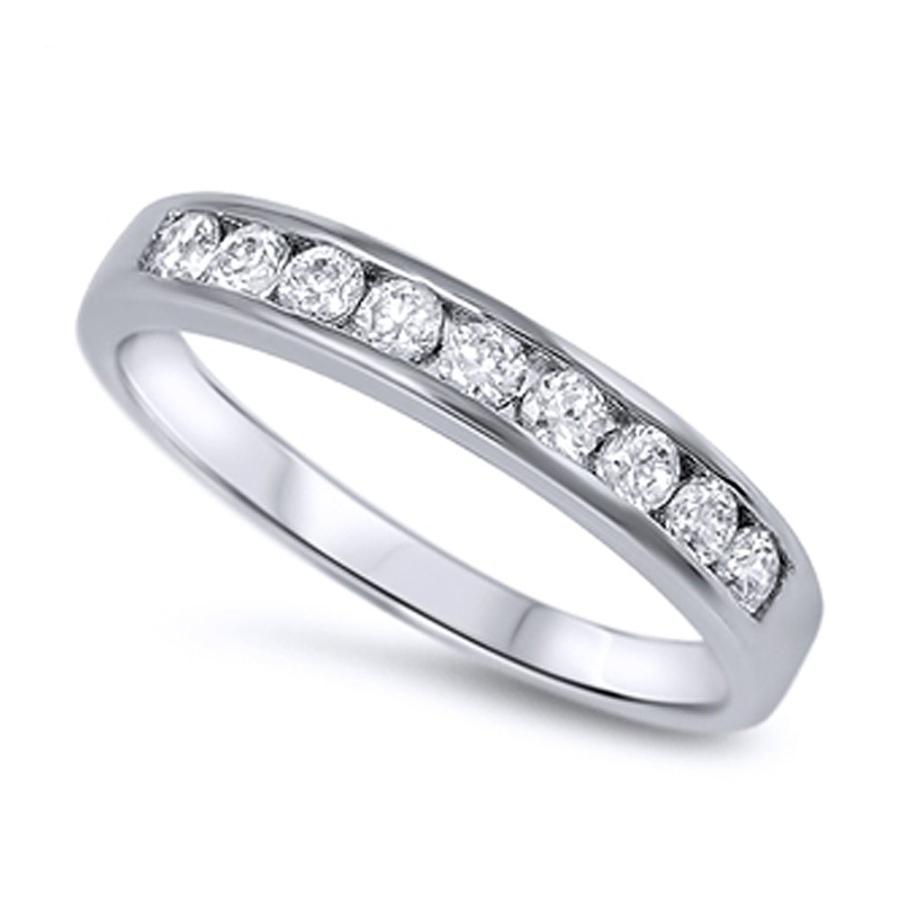 Sterling Silver Round CZ Channel Set Half Eternity Ring Band Anniversa ...