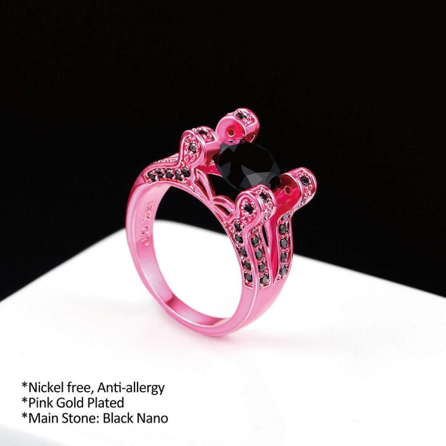 Herinos Womens Black Round Cubic Zirconia Pink Gold Copper Wedding Ban｜twilight-shop｜04
