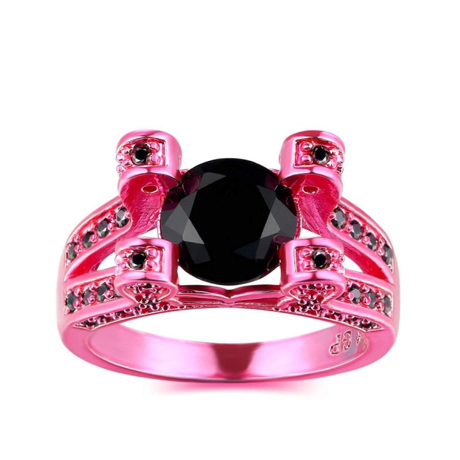 Herinos Womens Black Round Cubic Zirconia Pink Gold Copper Wedding Ban｜twilight-shop｜07