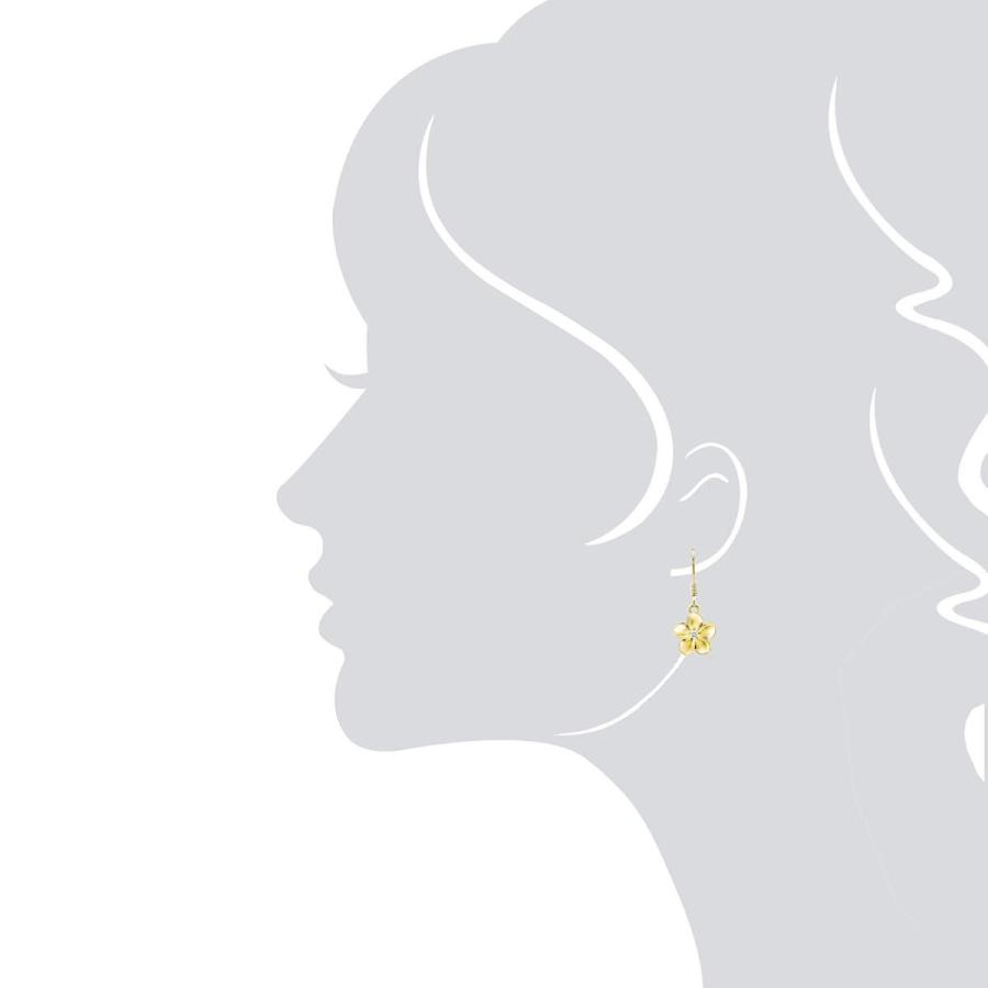 14k Yellow Gold Plated Stering Silver CZ Plumeria Hook Earrings， 14mm 14k Yellow Gold Plated Stering Silver CZ Plumeria Hook Earrings， 14mm