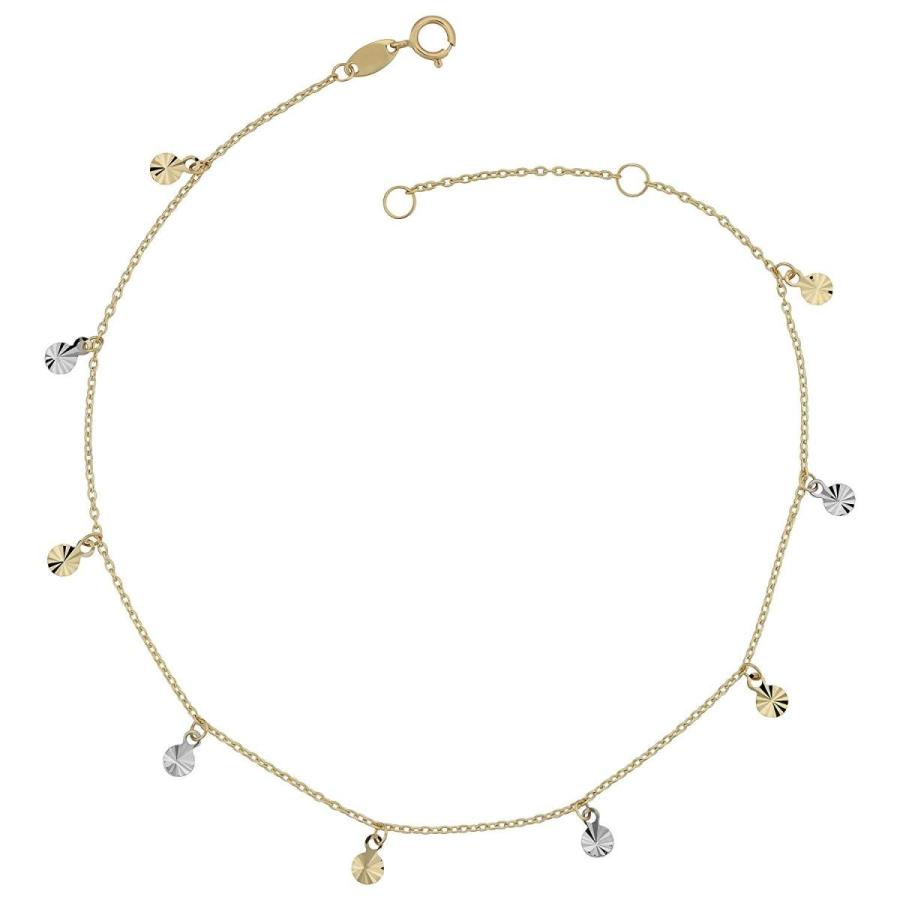 季節のおすすめ商品 Kooljewelry 10k Two-Tone Gold Dangling Diamond-Cut Disc Charm Adjustab ネックレス、ペンダント