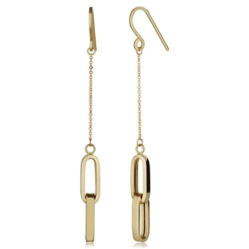 14k Yellow Gold Double Oval Link Drop Earrings, 2.25