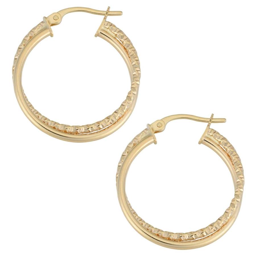 10k Yellow Gold 2x20mm Polished And Diamond-Cut Round Double Hoop Earr