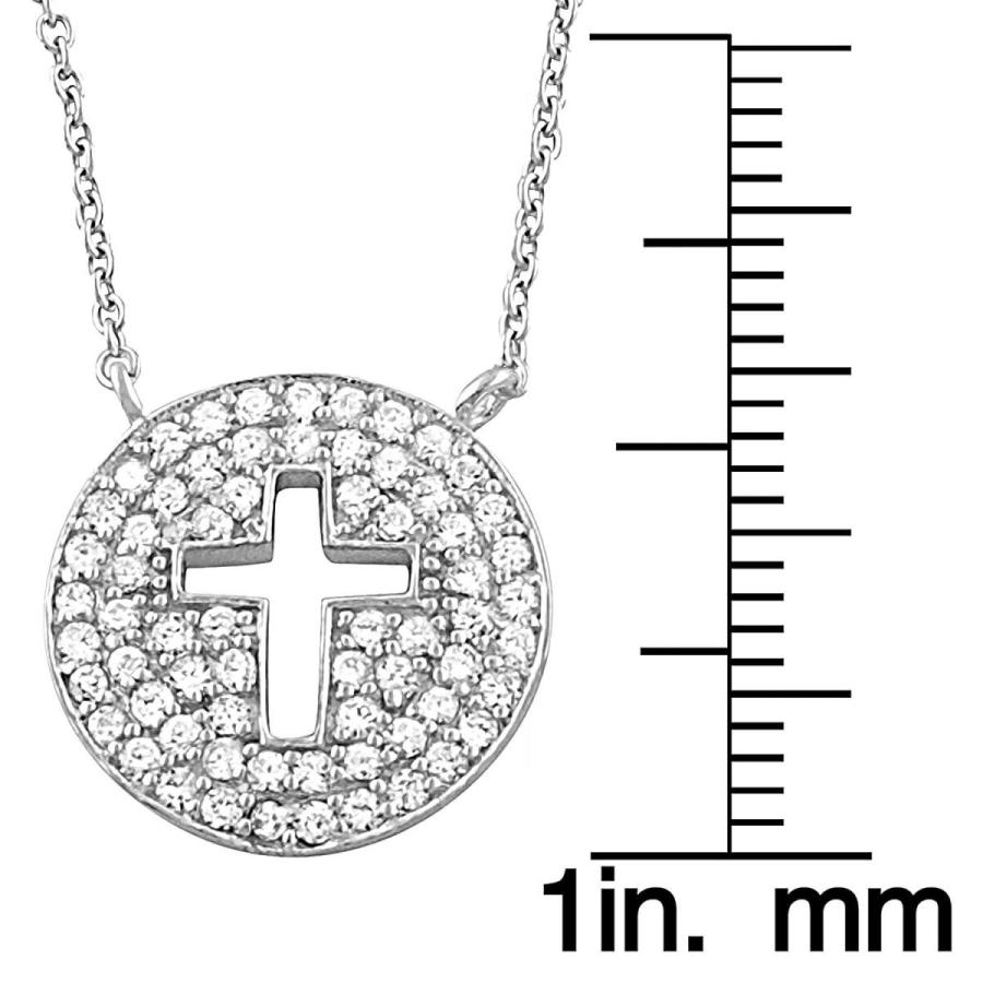 格安販売の Sterling inch) (18 Necklace Disc Cross Zirconia Cubic Silver ネックレス、 ペンダント