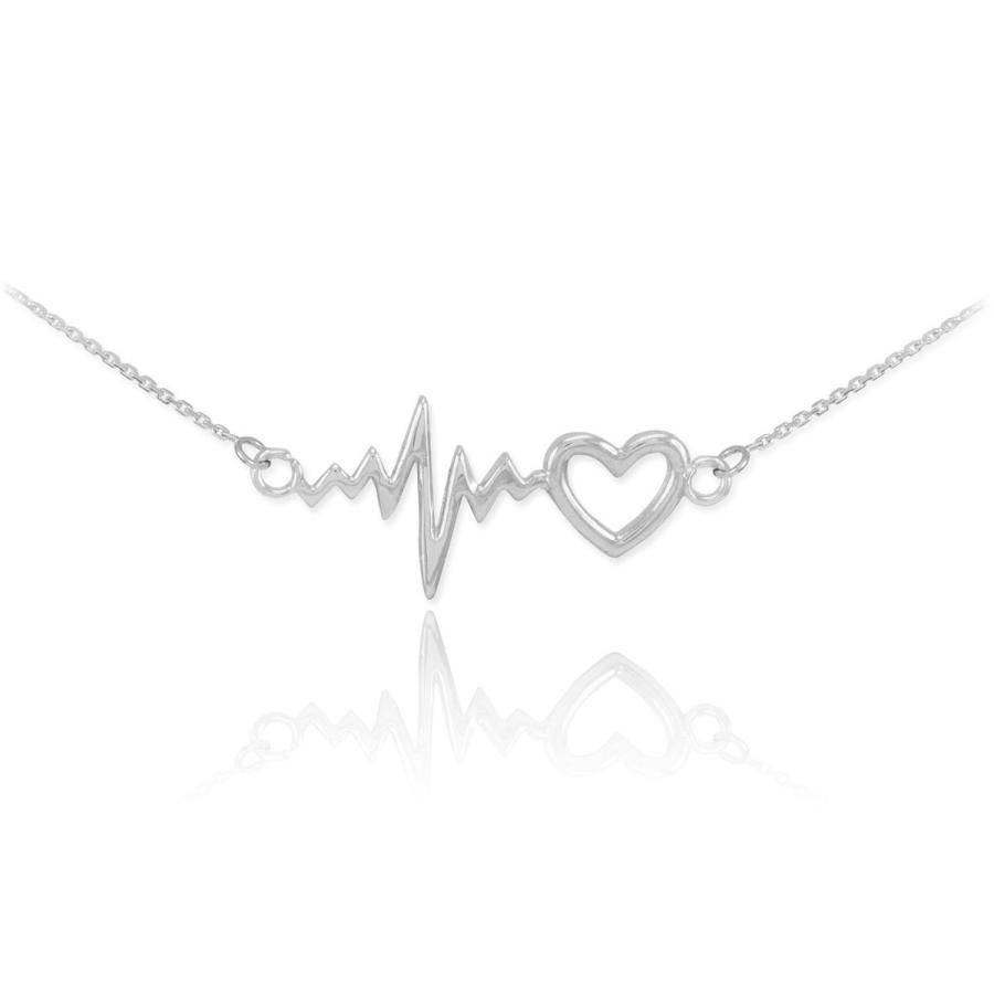 特価ブランド 925 Sterling Pendant Heart Open Charm Heartbeat Pulse Lifeline Silver ネックレス、ペンダント