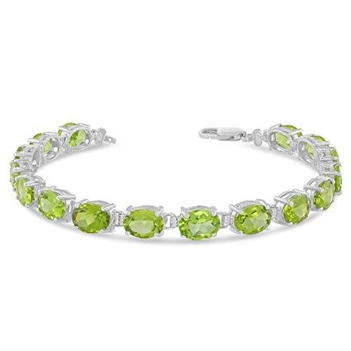 Fine Sterling Silver Genuine Oval Peridot (8x6) Tennis Bracelet (Size