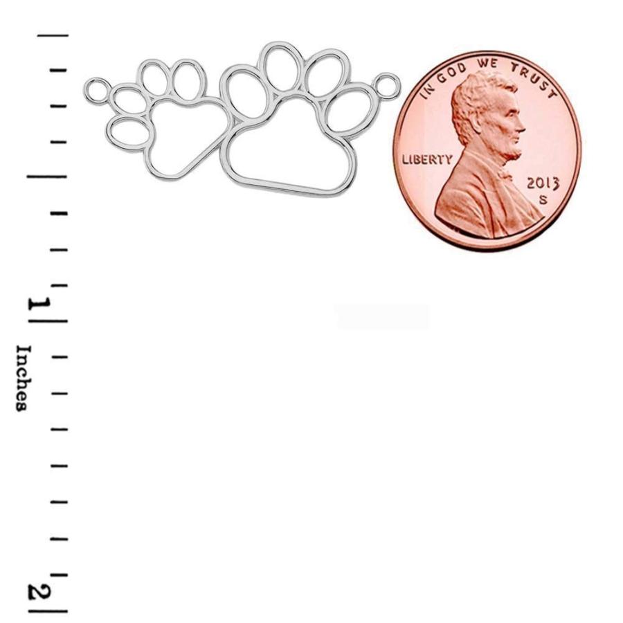 Dainty 14k Yellow Gold Double Dog Paw Print Outline Necklace, 16