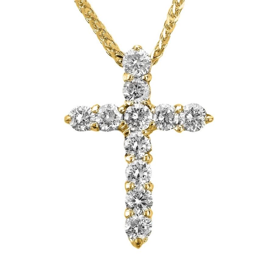 Fine 14k Yellow Gold Round Diamond Cross Pendant Necklace, 20