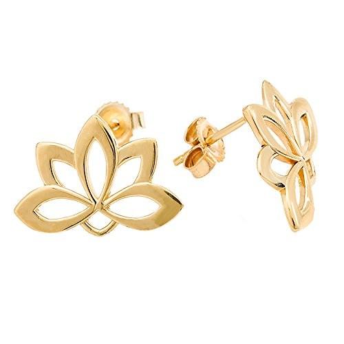 10K Yellow Gold Lotus Blossom Flower Stud Earrings