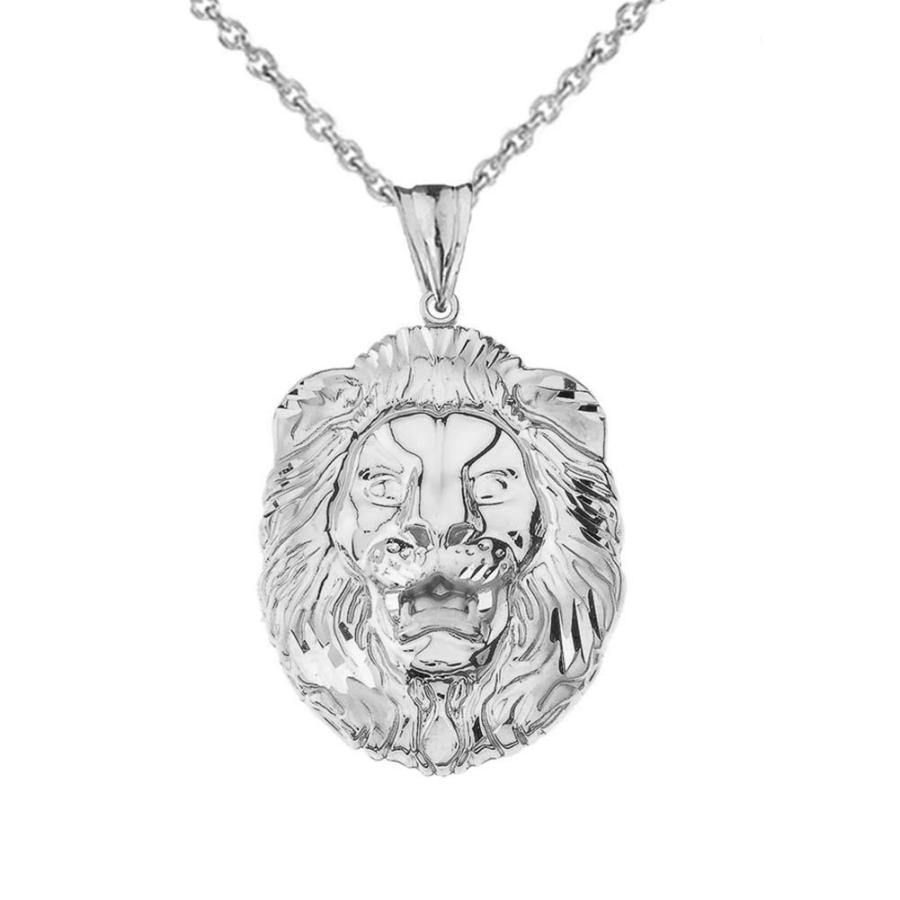 Bold Sterling Silver Sparkle-Cut Lion Statement Pendant Necklace (Larg
