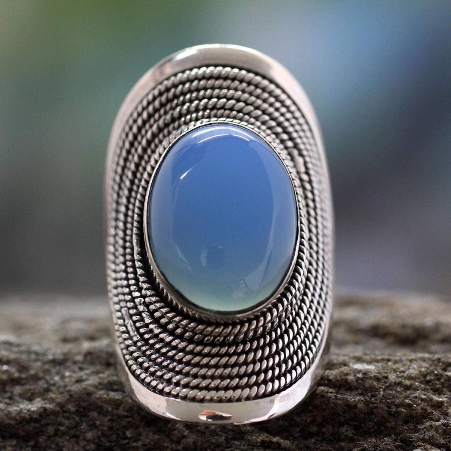 本物品質の NOVICA Skie Jaipur Ring, Cocktail Silver Sterling .925 Chalcedony Blue ネックレス、ペンダント