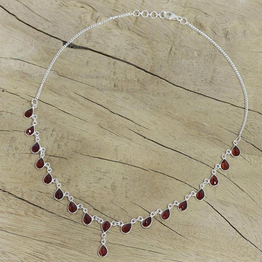 NOVICA .925 Sterling Silver Garnet Waterfall Pendant Necklace 'Scarlet