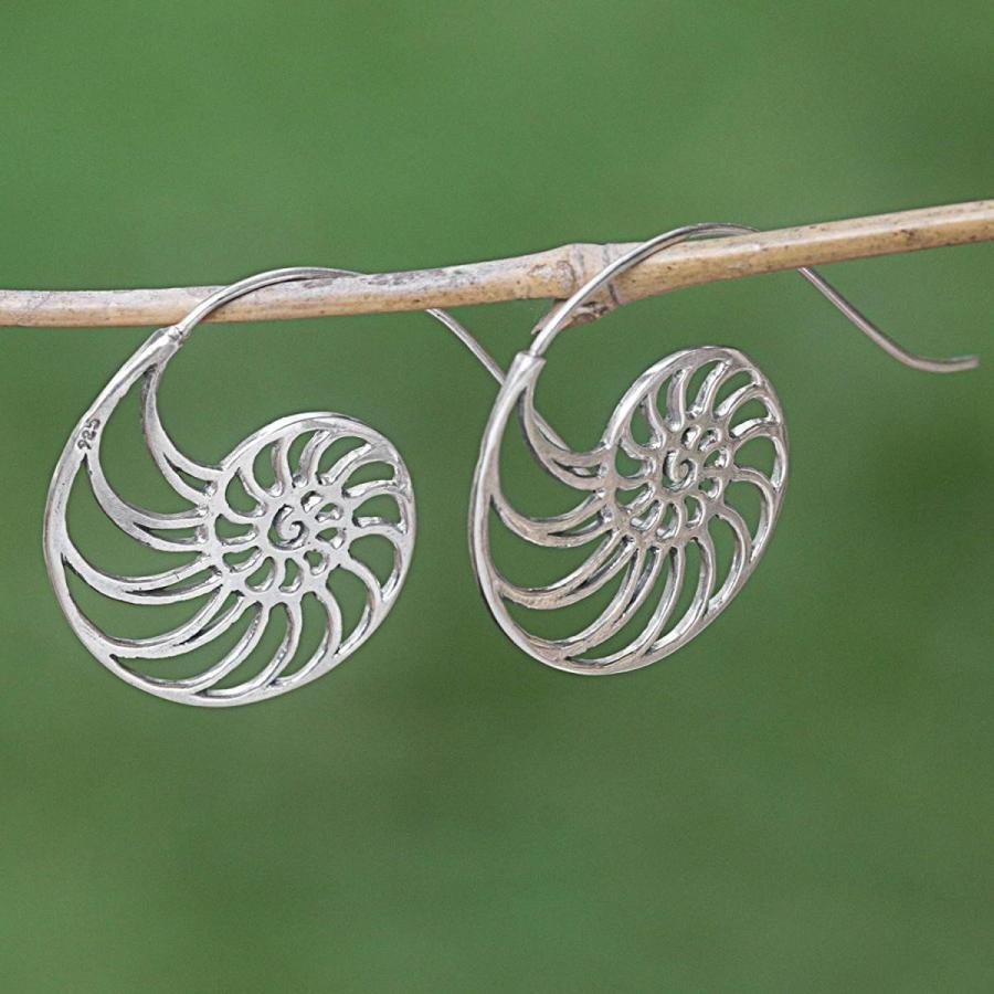 NOVICA .925 Sterling Silver Nautilis Shell Cross Section Drop Earrings 20190426032150 01825 b