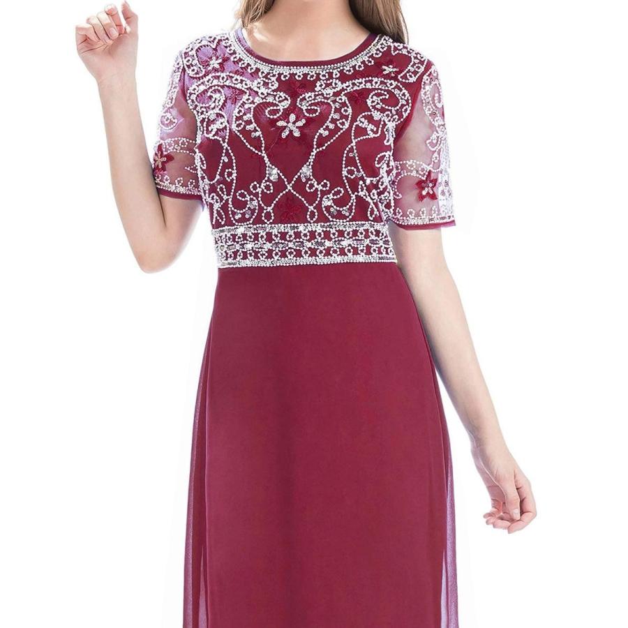 MANER Women Chiffon Beaded Embroidered Sequin Long Gowns Prom Evening