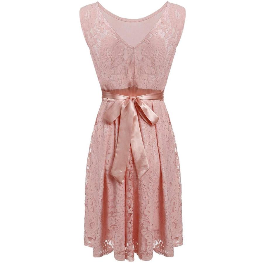 Beyove Women's Round Neck Wedding Dress Midi Lace Party Cocktail Dress