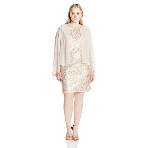 Alex Evenings Women's Plus-Size Sequin Lace Capelet Cocktail Dress, Ca
