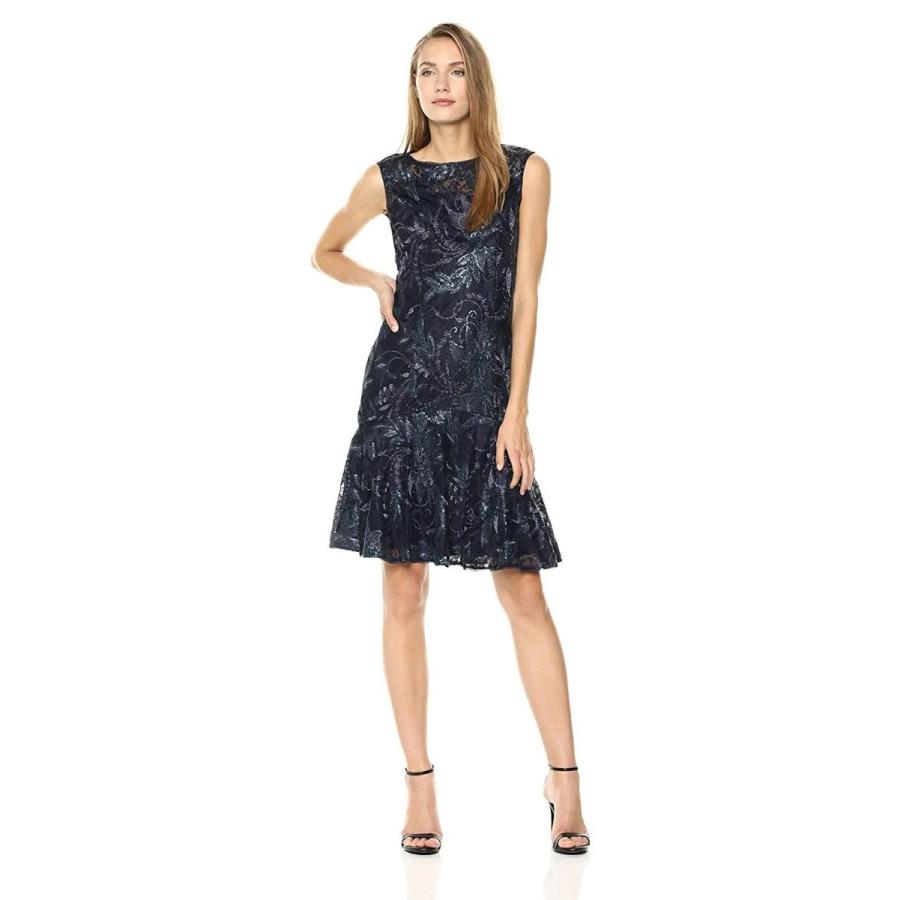 Adrianna Papell Women's Sequin Floral Lace Short Dress with Trumpet Sk