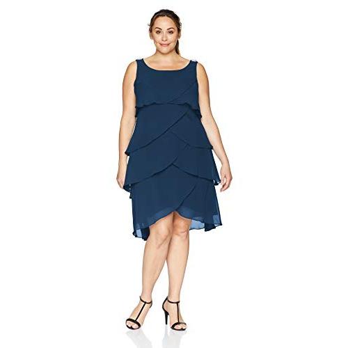 S.L. Fashions Women's Plus-Size Multi-Tier Dress, Navy 24W