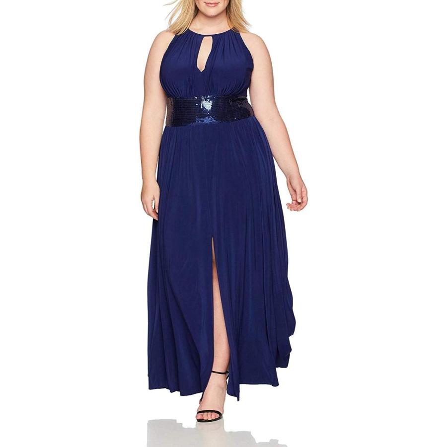 R&M Richards Women's Halter Neck Beaded Waist Formal Dress, ? ?Navy, ?