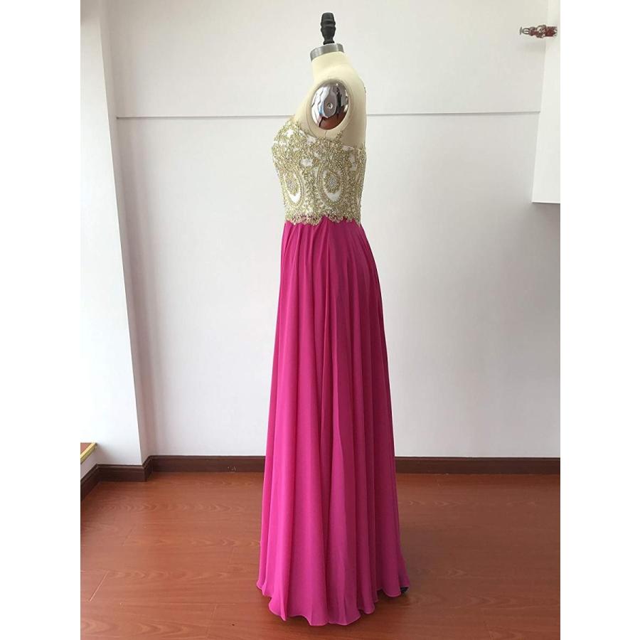 BRL MALL Gold Appliques Sheer Scoop Neck Long Prom Dresses