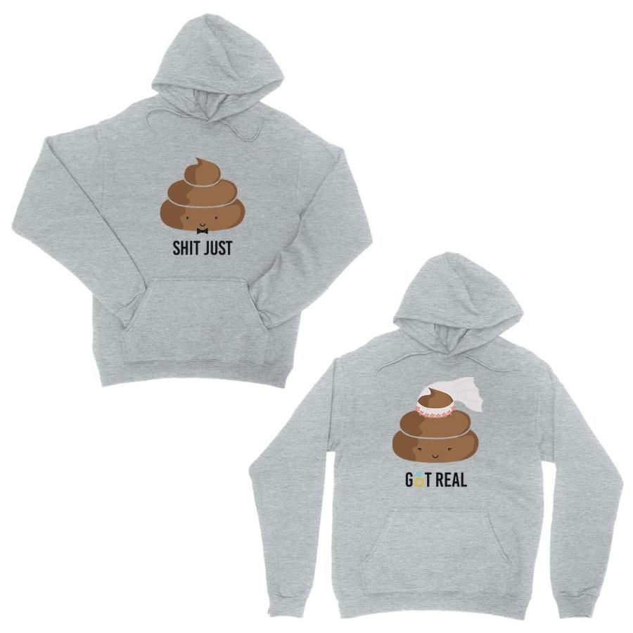 365 Printing Poop Shit Got Real Matching Couple Hoodies Cute (Left- M/ Printing Poop Shit Got Real Matching Couple Hoodies Cute Left