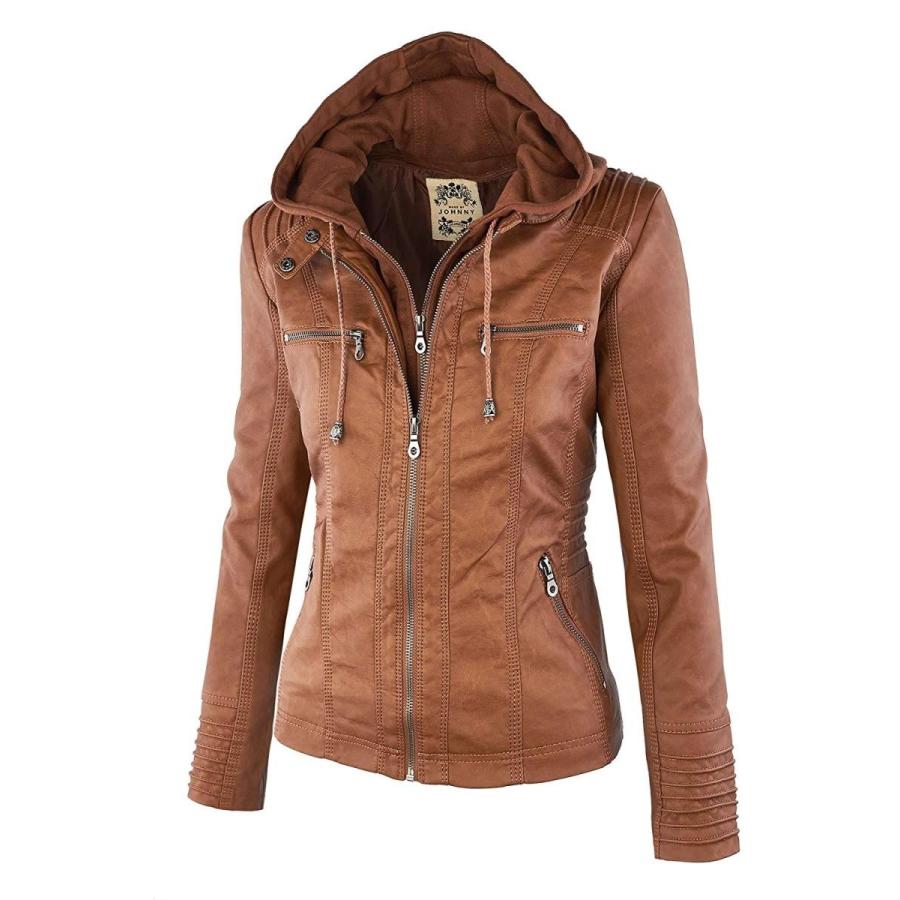 Lock and Love LL WJC663 Womens Removable Hoodie Motorcyle Jacket L Cam Lock and Love Women\u0027s Hooded Faux Leather Moto Biker Jacket Large