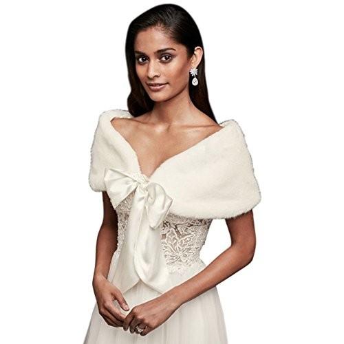 Faux-Fur Wrap with Wide Satin Tie Style 08BELL003B2, Ivory, Plus