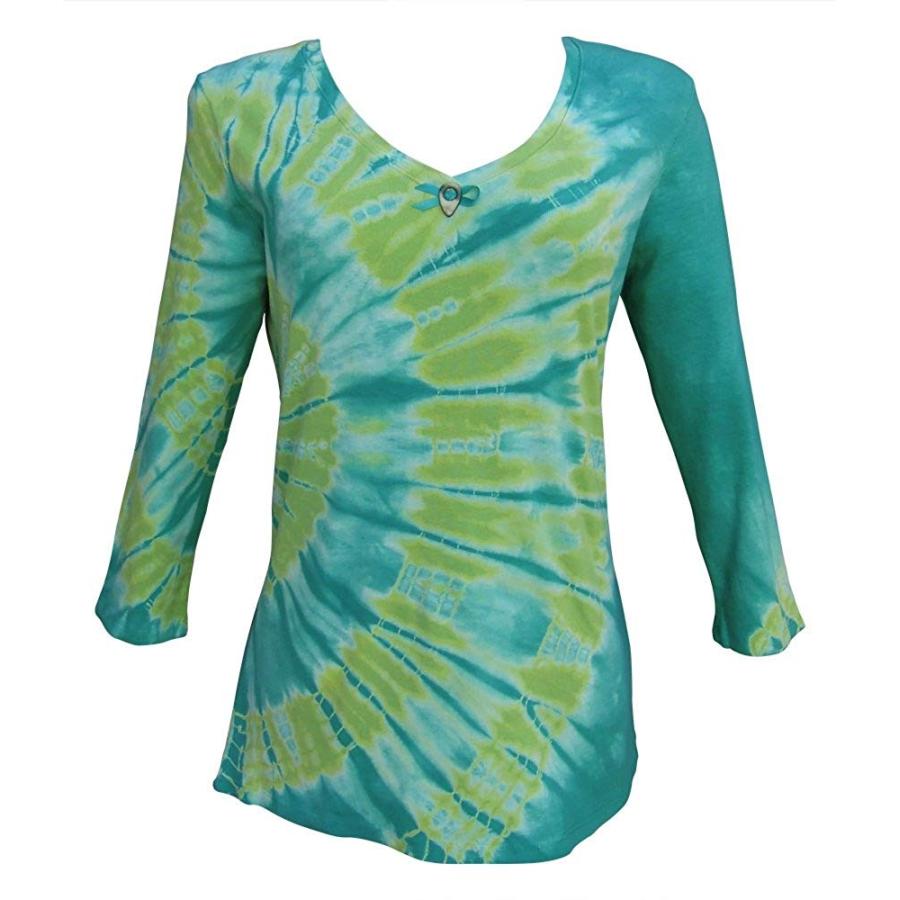 1500円のイヤリング Nature Art Womens Tie Dye Top V Neck Ribbon Embellished Shirt Peacock