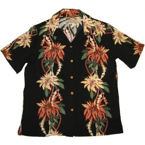 Women's Christmas Poinsettia Panel Rayon Shirt in Black - XXL