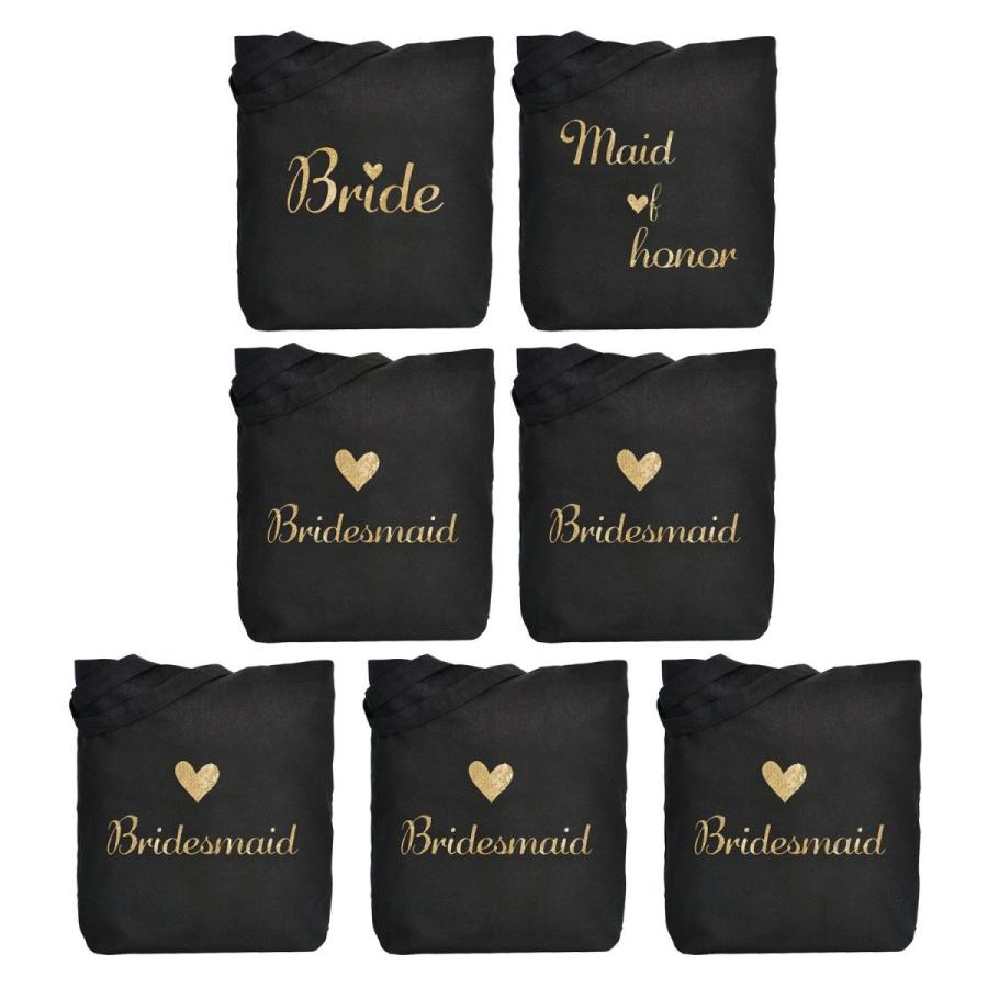 ElegantPark 1 Pcs Bride Tote Bag +1 Pcs Maid of Honor Bag + 5 Pcs Brid