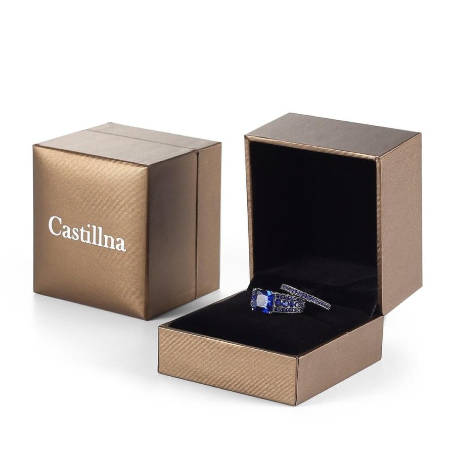 Castillna Black Sterling Silver Princess Cut Created Blue Sapphire Eng
