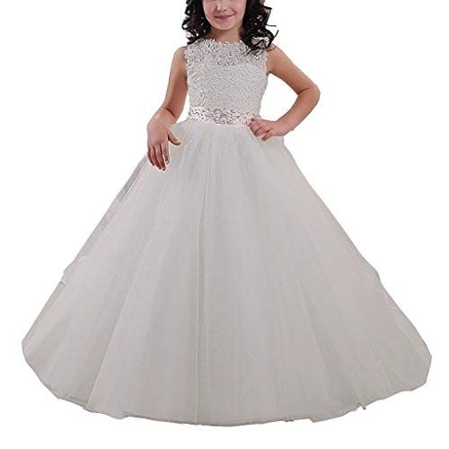 Carat Elegant Long Flower Girl Dress Lace Beading Tulle Ball Gowns For