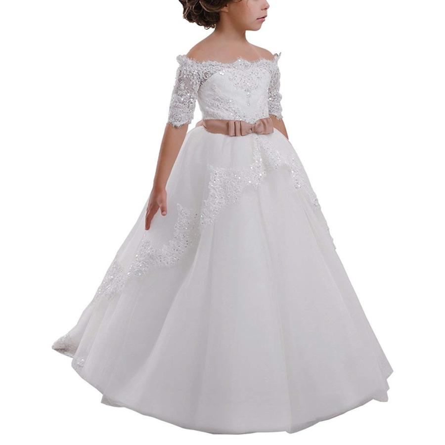 Elegant Flower Girl Lace Beading First Communion Dress 2-12 Years Old