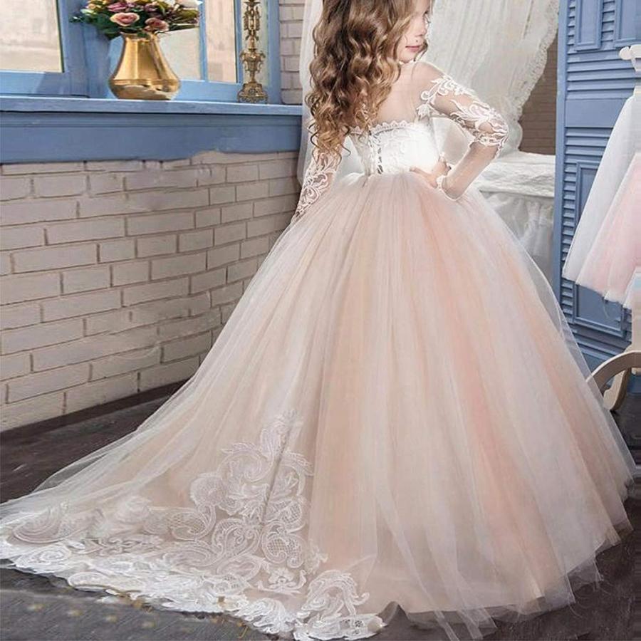 FYMNSI Flower Girls Lace Appliques Wedding Tulle Dress First Communion