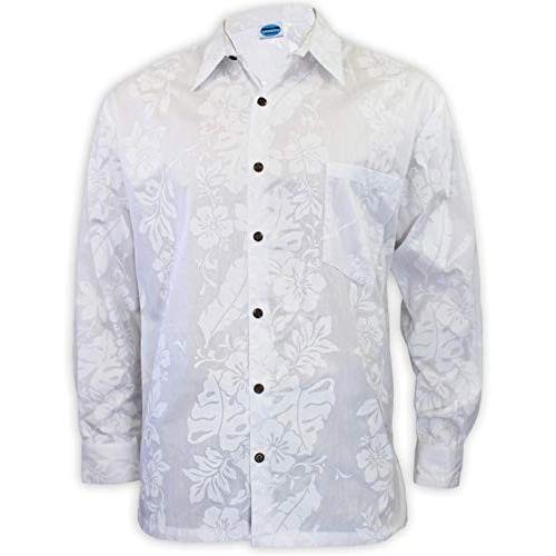 Long Sleeves Formal White Wedding Aloha Shirt, Large, White
