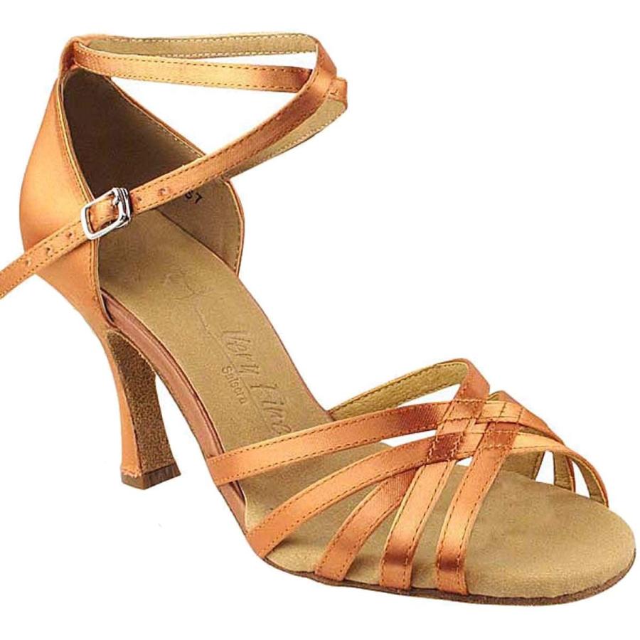 Women's Ballroom Dance Shoes Tango Wedding Salsa Dance Shoes Tan Satin