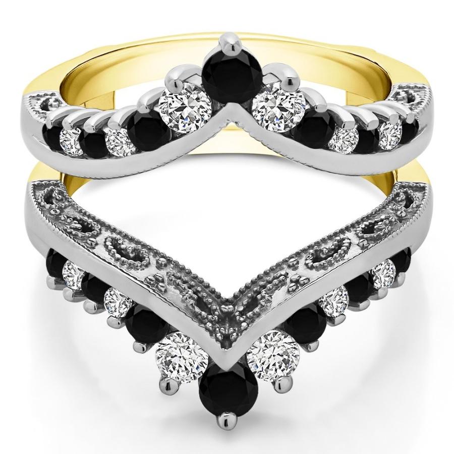 TwoBirch Filigree Vintage Wedding Ring Guard with Black And White Cubi