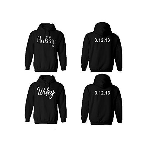 Hubby Wifey Couple Hoodies, Custom Dates on The Back. Customize it Wed