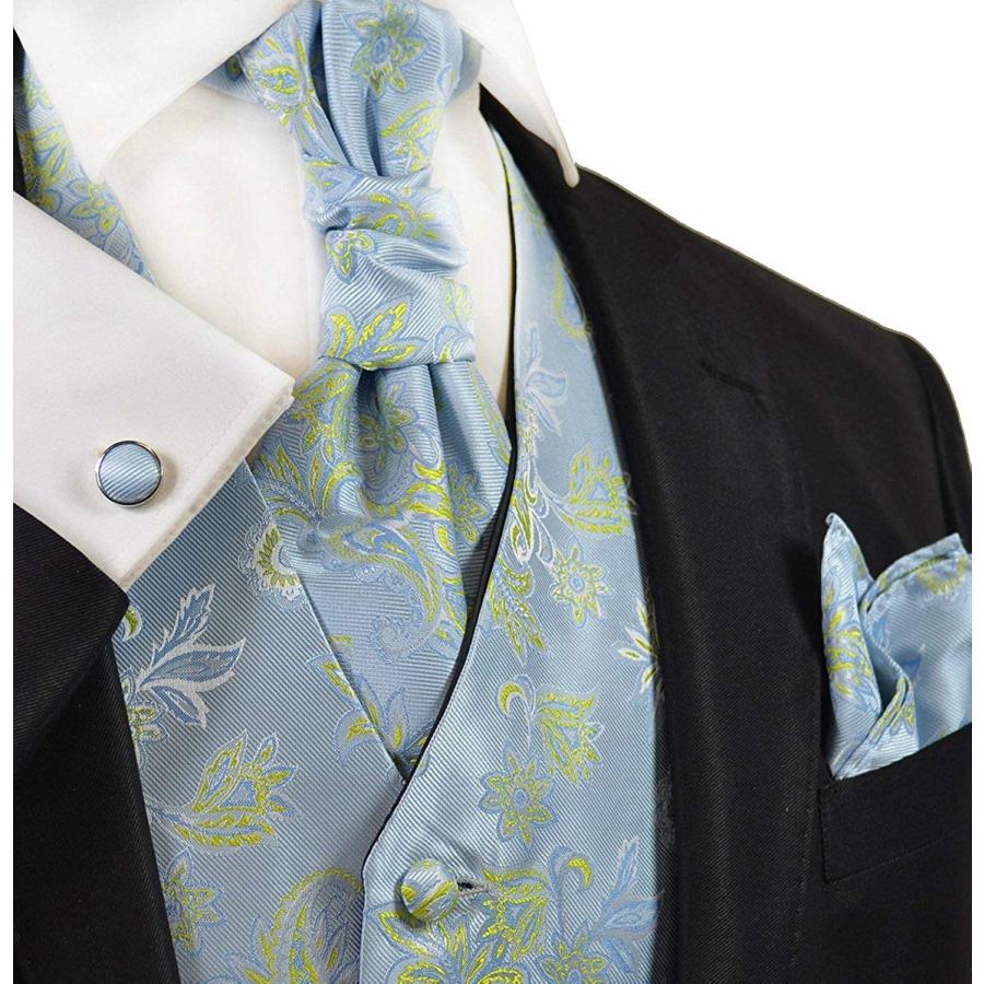 Paul Malone Sky Blue and Green Wedding Vest with Tie, Cravat, Pocket S