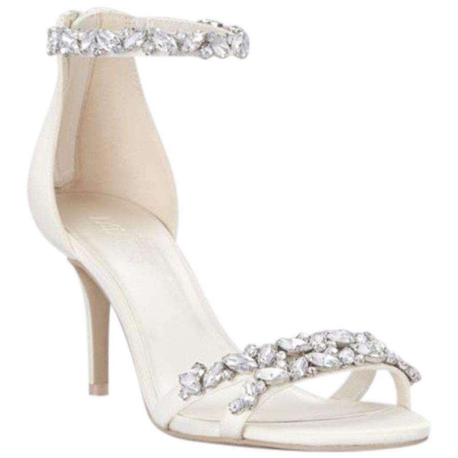 Jeweled Satin Ankle Strap Heels Style Arden, Ivory, 8.5